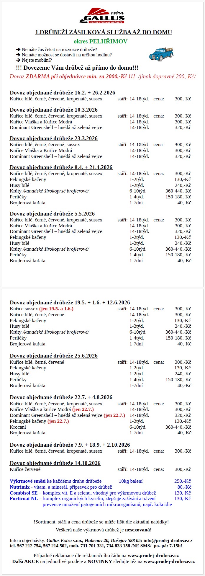 Gallus Extra s.r.o. - prodej chovné drůbeže